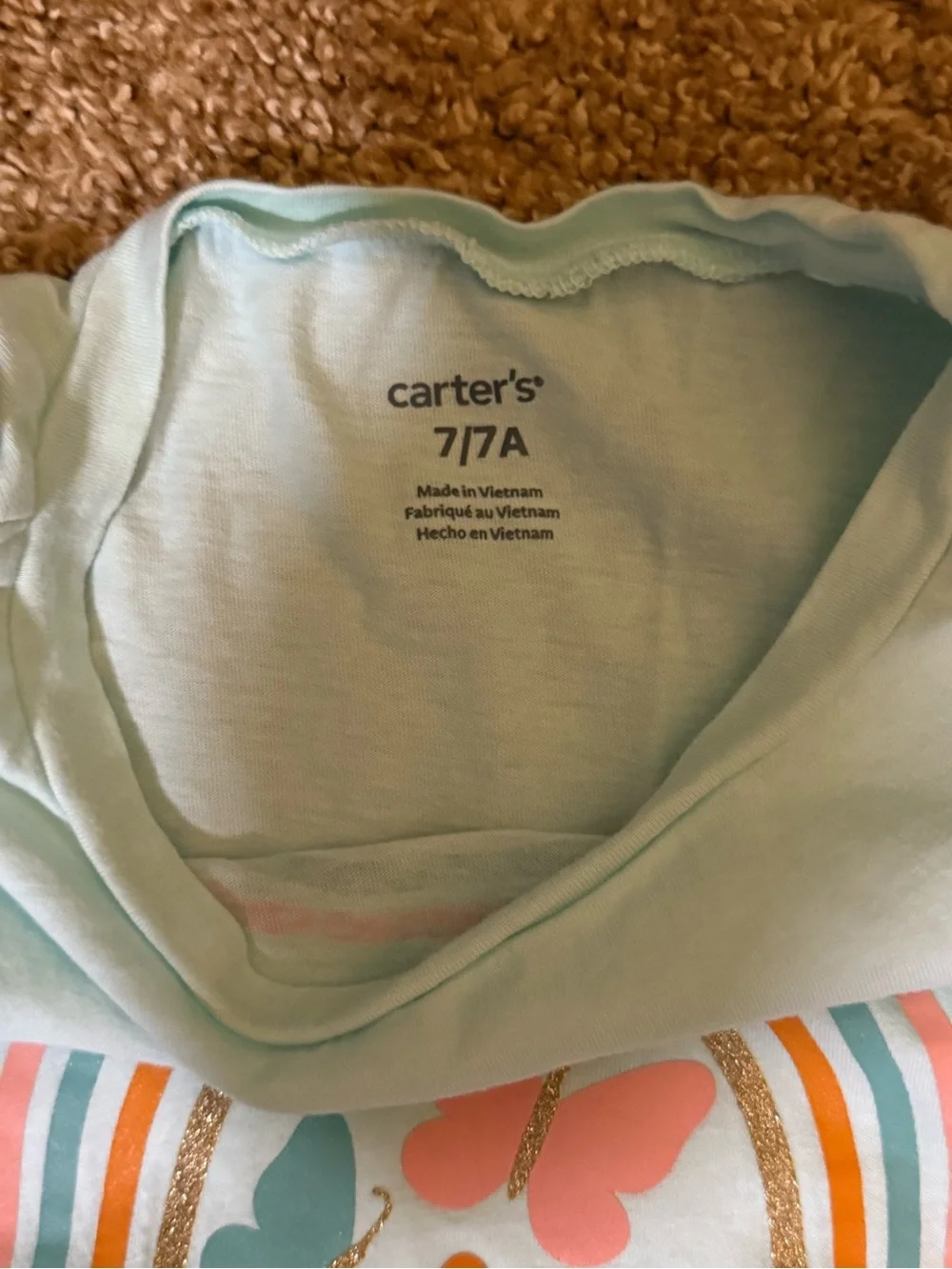 Carter's Mint Top and Coral-Striped Skirt Set